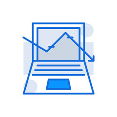 Down Statistics business icon with blue duotone style. Corporate, currency, database, development, discover, document, e commerce. Vector illustration