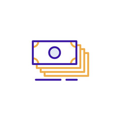 Money business icon with purple and orange duotone style. Corporate, currency, database, development, discover, document, e commerce. Vector illustration