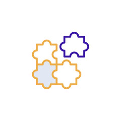 Puzzle business icon with purple and orange duotone style. Corporate, currency, database, development, discover, document, e commerce. Vector illustration