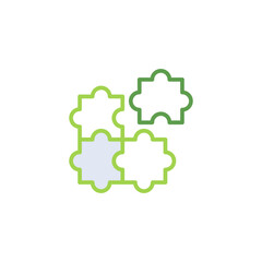 Puzzle business icon with green duotone style. Corporate, currency, database, development, discover, document, e commerce. Vector illustration