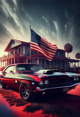 illustration of a american classic car. Vintage style 1960's. Ai Generation