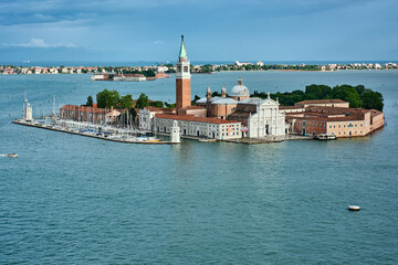Fototapeta na wymiar Close up of San Giorgio Maggiore church seen from the main island in Venice, Italy.