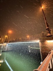 snow bridge at night
