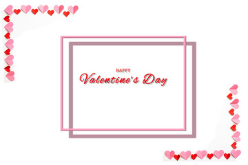 Valentine's Day greeting card, with a minimalist design on a white background and colored hearts on the corners.