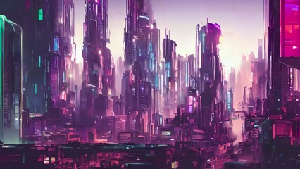 4k Ultra HD (UHD) Illustration of a detailed Neon Cyberpunk City