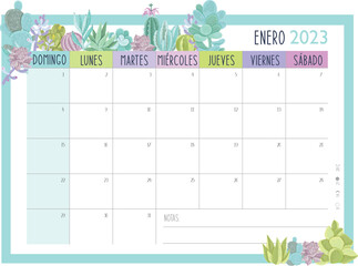 Calendario Planificador 2023 en Español - Tamaño A4 - Mes de Enero
