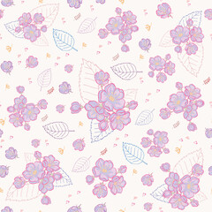 vector textile pattern, apple blossoms on leaves delicate, children's clothing, bed linen, spring wrap