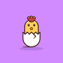 Cute baby chicken newborn from egg newly hatched chicks Icon, Logo, and illustration Vector