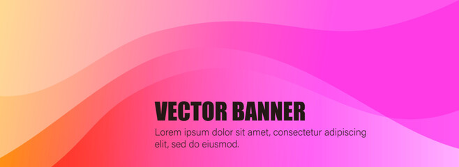 明るいピンクとオレンジ色の曲線グラデーションで描かれたアブストラクト背景画像。ヘッダー、バナー用