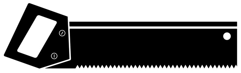 Clean and simple hand saw (woodworking) illustration, line art, clipart, geometric, icon, object, shape, symbol, etc. PNG with transparent background. Design elements for websites and other graphics.