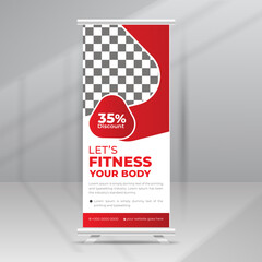 Fitness Gym Roll Up Stand Banner, body fit Standee, Flyer, Poster, Flag Banner, Magazine design template