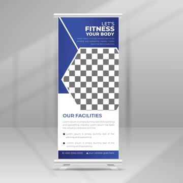 Fitness Gym Roll Up Stand Banner, body fit Standee, Flyer, Poster, Flag Banner, Magazine design template