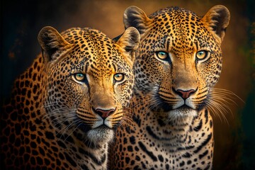 Fototapeta na wymiar love between two leopards