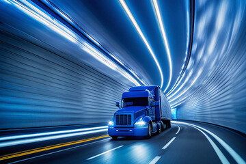 Semi Truck in Tunnel - Generative Ai
