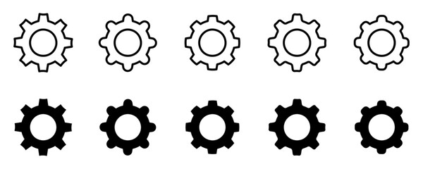 Conjunto de iconos de engranaje. Ajustes y configuración. Rueda dentada. Mantenimiento. Ilustración vectorial