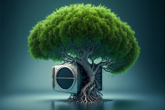 air compressor with green tree, generative AI