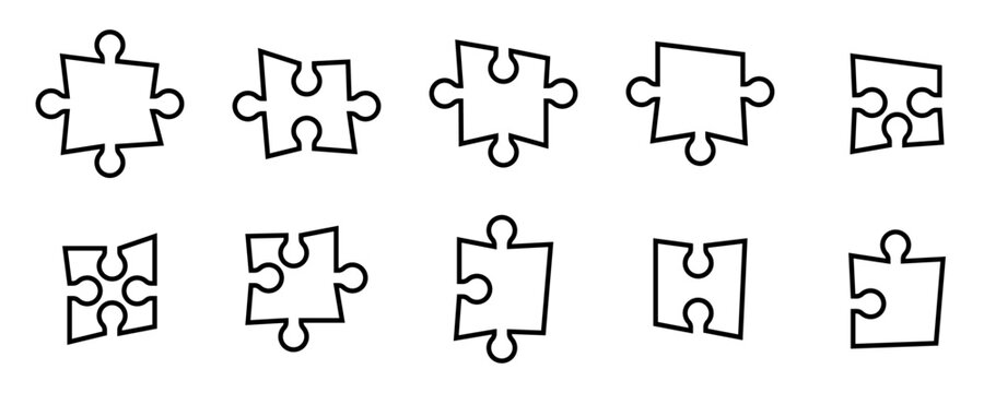 Conjunto de iconos de piezas de rompecabezas. Estrategia, juego, entretenimiento. Ilustraci&oacute;n vectorial