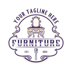 furniture emblem logo. carved vintage dressing table symbol furniture company design.