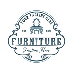 furniture emblem logo design. carved vintage dressing table symbol for a furniture company.