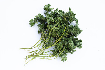 Dried parsley on white background.