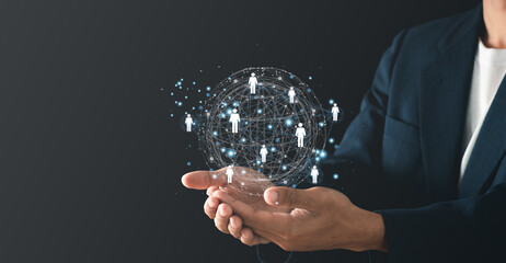 Businessman connecting business networks around the world and digital marketing. digital link technology. Global business concept.