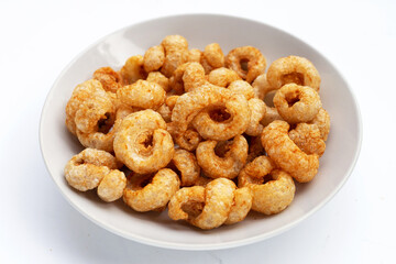 Crispy pork rinds or pork snack.