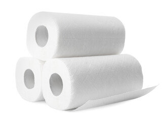 Rolls of paper tissues on white background