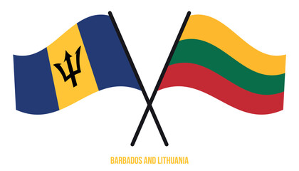 Barbados and Lithuania Flags Crossed And Waving Flat Style. Official Proportion. Correct Colors.