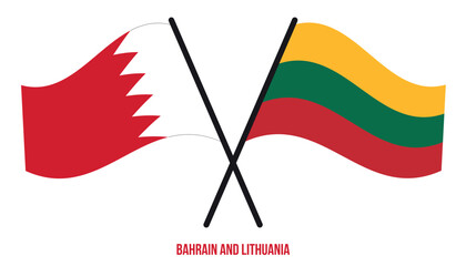 Bahrain and Lithuania Flags Crossed And Waving Flat Style. Official Proportion. Correct Colors.