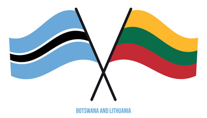 Botswana and Lithuania Flags Crossed And Waving Flat Style. Official Proportion. Correct Colors.