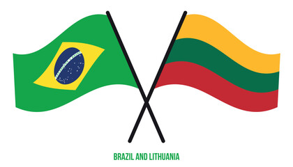 Brazil and Lithuania Flags Crossed And Waving Flat Style. Official Proportion. Correct Colors.