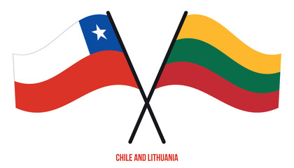 Chile and Lithuania Flags Crossed And Waving Flat Style. Official Proportion. Correct Colors.