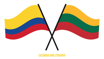 Colombia and Lithuania Flags Crossed And Waving Flat Style. Official Proportion. Correct Colors.