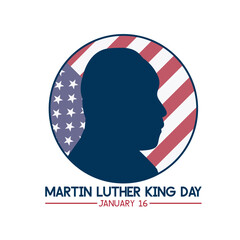 Martin Luther King Day vector illustration. Circle silhouette with flag. Modern illustration for web, stickers, flyers.