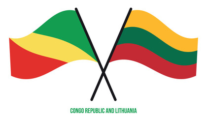 Congo Republic and Lithuania Flags Crossed And Waving Flat Style. Official Proportion. Correct Color