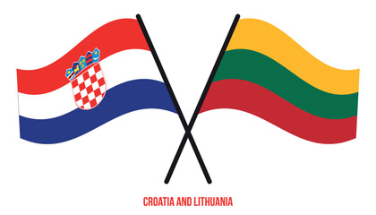 Croatia and Lithuania Flags Crossed And Waving Flat Style. Official Proportion. Correct Colors.