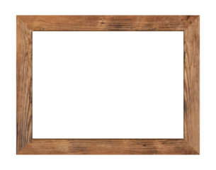Empty brown wooden frame on transparent backgtound.