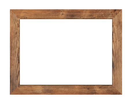 Empty brown wooden frame on transparent backgtound.