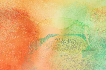 Fototapeta na wymiar Primeval Noisy Soft Colorful Abstract Psychedelic Acid Grunge Marbled Muted Watercolor Green Yellow and Orange Background