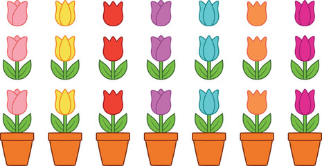 Colorful Cartoon Spring Tulip Clipart