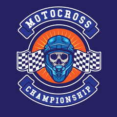 Motocross helmet with race flag and skull