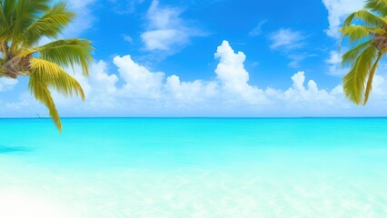 Fototapeta na wymiar Palm trees on the Caribbean tropical beach.