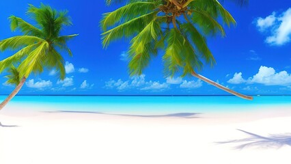 Obraz na płótnie Canvas Sunny white sand beach with coconut palm and turquoise sea.