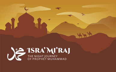background for isra miraj with brown gradation flat design silhouette shape