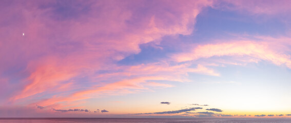 Dramatic Colorful Sunset Sky over Mediterranean Sea. Cloudscape Nature Background.