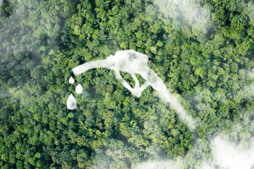 Cloud fuel nozzle on the background of forest. Biofuel concept