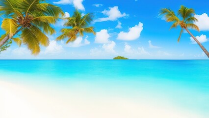 Fototapeta na wymiar Coconut palm trees with blue sky.