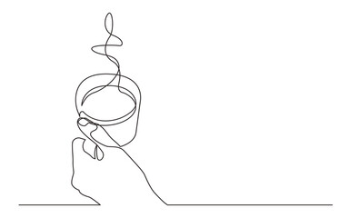 continuous line drawing hand holding hot coffee cup - PNG image with transparent background