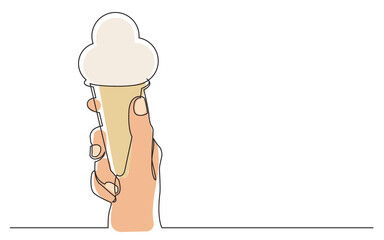continuous line drawing hand holding ice cream cone in color - PNG image with transparent background