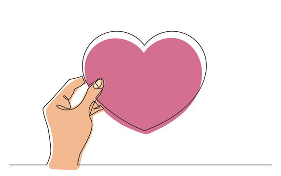 continuous line drawing hand holding heart symbol in color - PNG image with transparent background